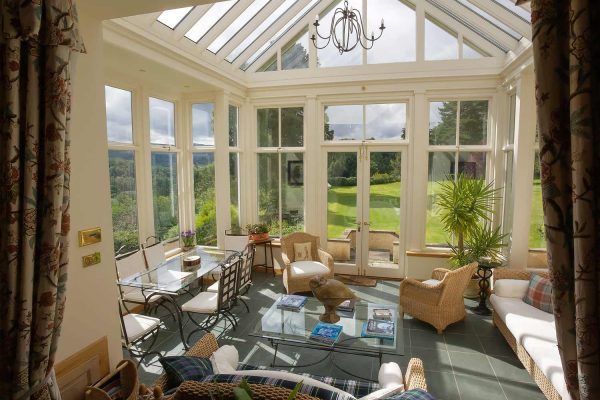 A colour photograph of the conservatory at Edradynate - Luxury self catering accommodation in Scotland - Edradynate Country House and Sporting Estate House Perthshire