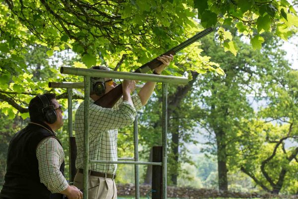 A colour photo of a guest enjoying clay pigeon shooting at the Edradynate clay pigeon shoot day May 2017 - Edradynate Estate, Perthshire - Luxury Country House and Sporting Estate for Rent in Scotland