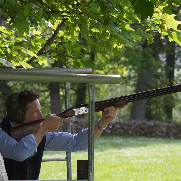 A colour photo of a guest enjoying clay pigeon shooting at the Edradynate clay pigeon shoot day May 2017 - Edradynate Estate, Perthshire - Luxury Country House and Sporting Estate for Rent in Scotland