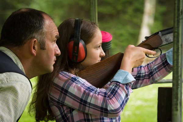 A colour photo of a guest enjoying clay pigeon shooting at the Edradynate clay pigeon shoot day May 2017 - Edradynate Estate, Perthshire - Luxury Country House and Sporting Estate for Rent in Scotland