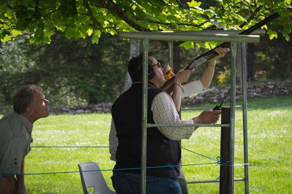 A colour photo of a guest enjoying clay pigeon shooting at the Edradynate clay pigeon shoot day May 2017 - Edradynate Estate, Perthshire - Luxury Country House and Sporting Estate for Rent in Scotland