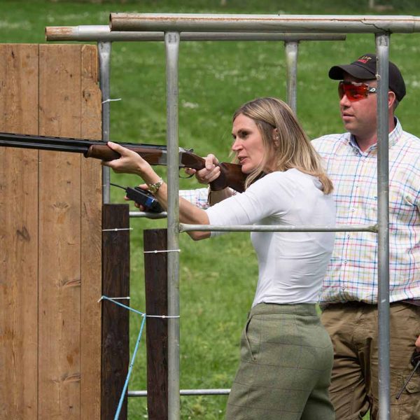 A colour photo of a guest enjoying clay pigeon shooting at the Edradynate clay pigeon shoot day May 2017 - Edradynate Estate, Perthshire - Luxury Country House and Sporting Estate for Rent in Scotland