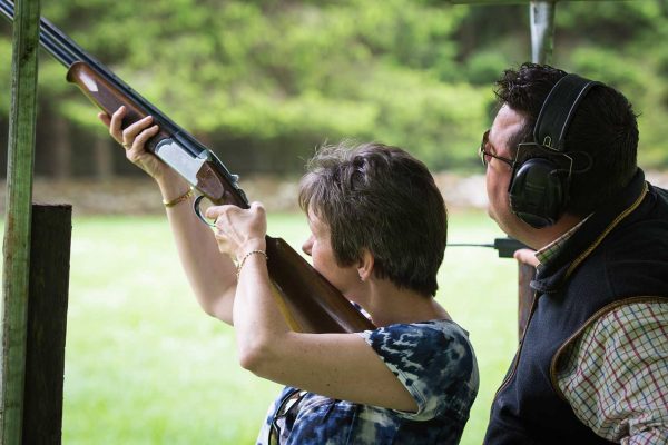 A colour photo of a guest enjoying clay pigeon shooting at the Edradynate clay pigeon shoot day May 2017 - Edradynate Estate, Perthshire - Luxury Country House and Sporting Estate for Rent in Scotland