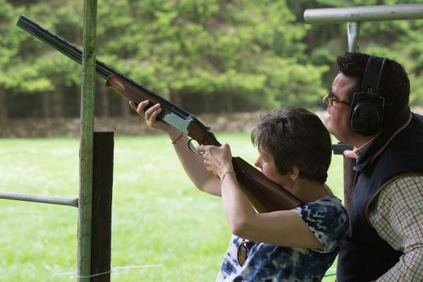 A colour photo of a guest enjoying clay pigeon shooting at the Edradynate clay pigeon shoot day May 2017 - Edradynate Estate, Perthshire - Luxury Country House and Sporting Estate for Rent in Scotland