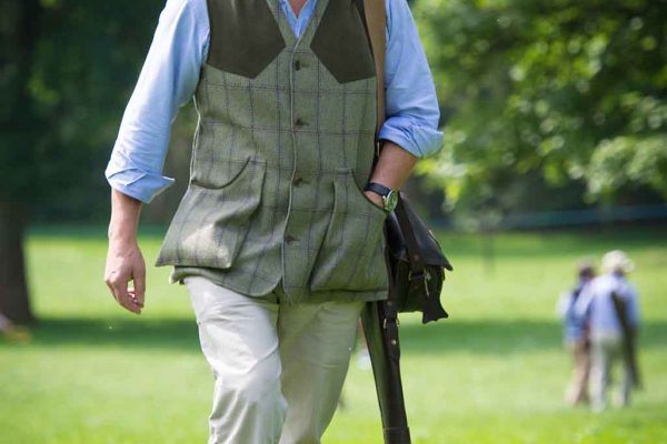 A COLOUR IMAGE OF A GUEST IN WHITE PANAMA HAT AT THE EDRADYNAT MAY 2017 clay pigeon shoot day - Edradynate Estate, Perthshire - Luxury Country House and Sporting Estate for Rent in Scotland
