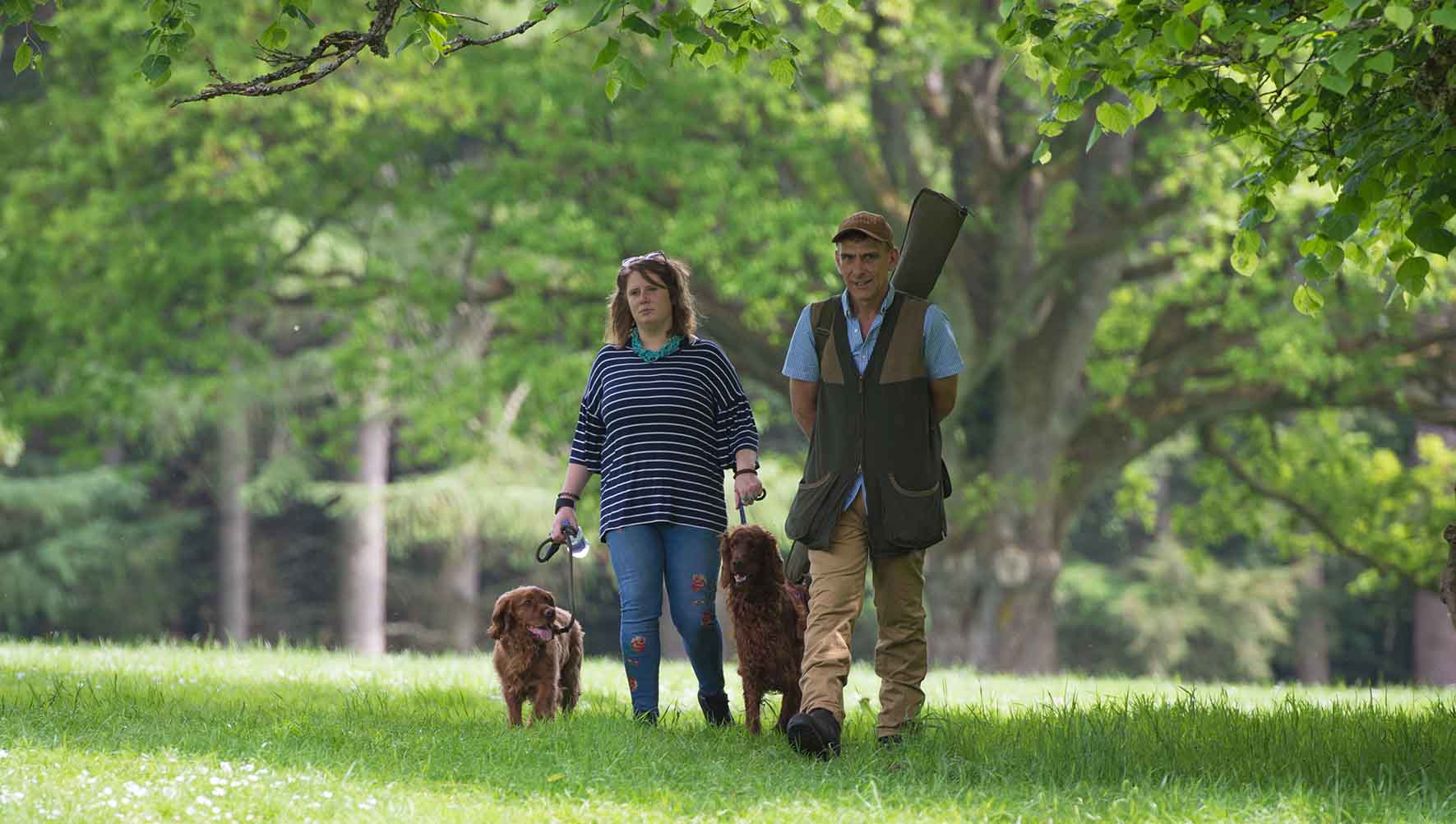 An image of guests walking their dogs and enjoying the Edradynate May 2017 clay pigeon shoot day - Edradynate Estate, Perthshire - Luxury Country House and Sporting Estate for Rent in Scotland