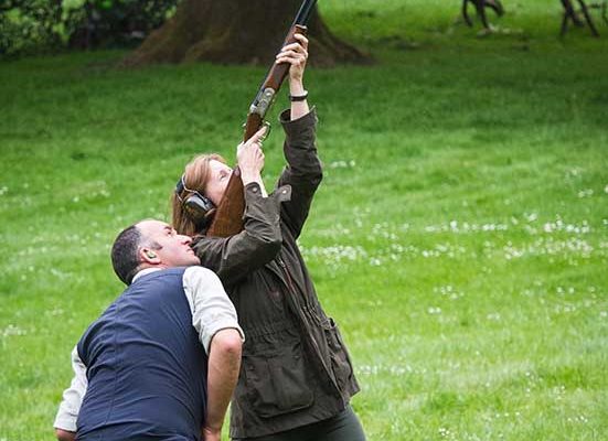 An image of Vicki Smith Housekeeper with Ian Smith Headkeeper, clay pigeon shooting at the Edradynate May 2017 clay pigeon shoot day - Edradynate Estate, Perthshire - Luxury Country House and Sporting Estate for Rent in Scotland