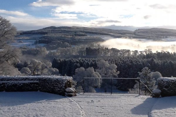 A colour image showing Edradynate Estate Perthshire in the snow